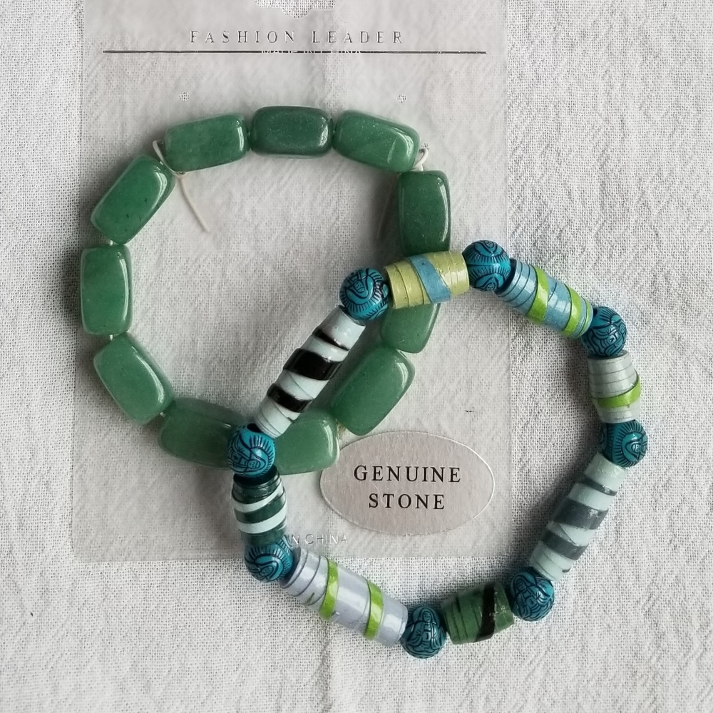💥Stretch bracelet set, stone and paper bead